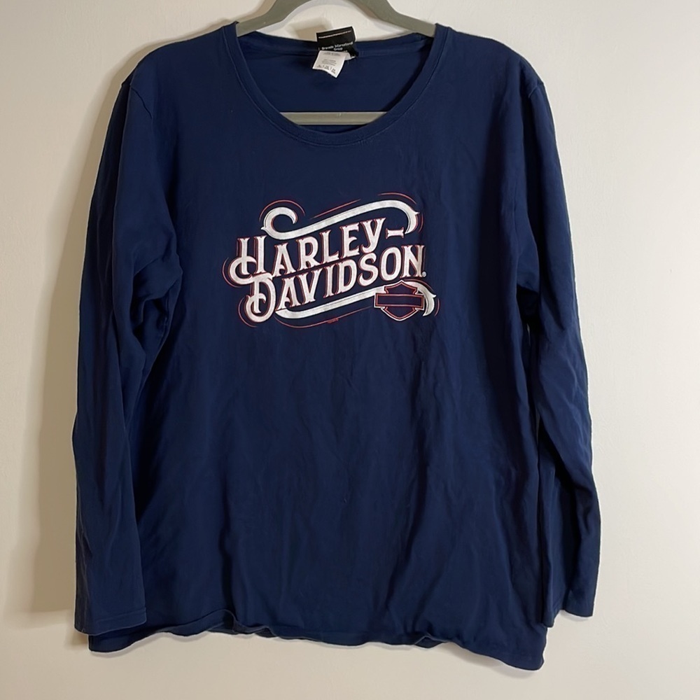 Harley Davidson Shirt Long Sleeve XL Navy Blue White Salem NC Crew Biker Y2K